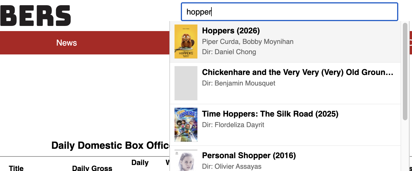The Numbers search bar in action
