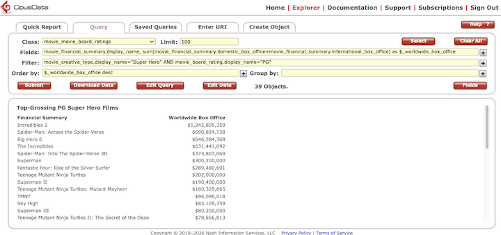 The OpusData Explorer interface